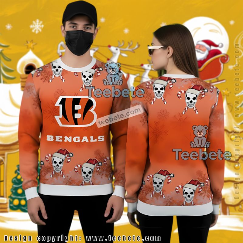 Cincinnati Bengals Skull Candy Ugly Christmas Sweater Best White Orange