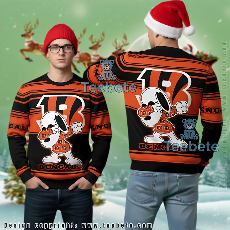 Cincinnati Bengals Snoopy Ugly Christmas Sweater Party Black Orange