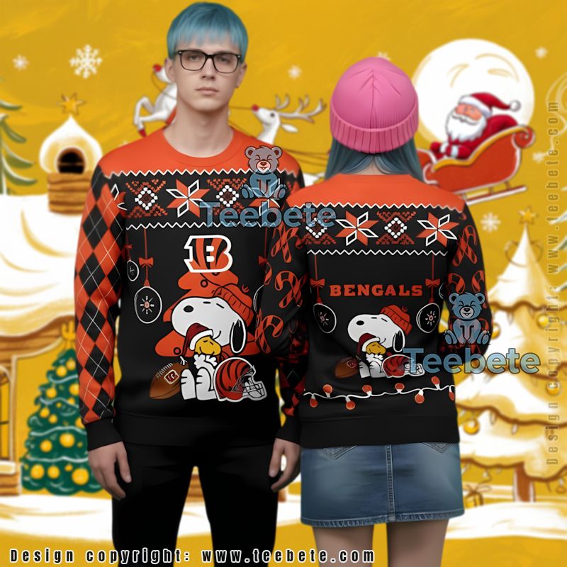 Cincinnati Bengals Snoopy Woodstock Ugly Christmas Sweater Funny