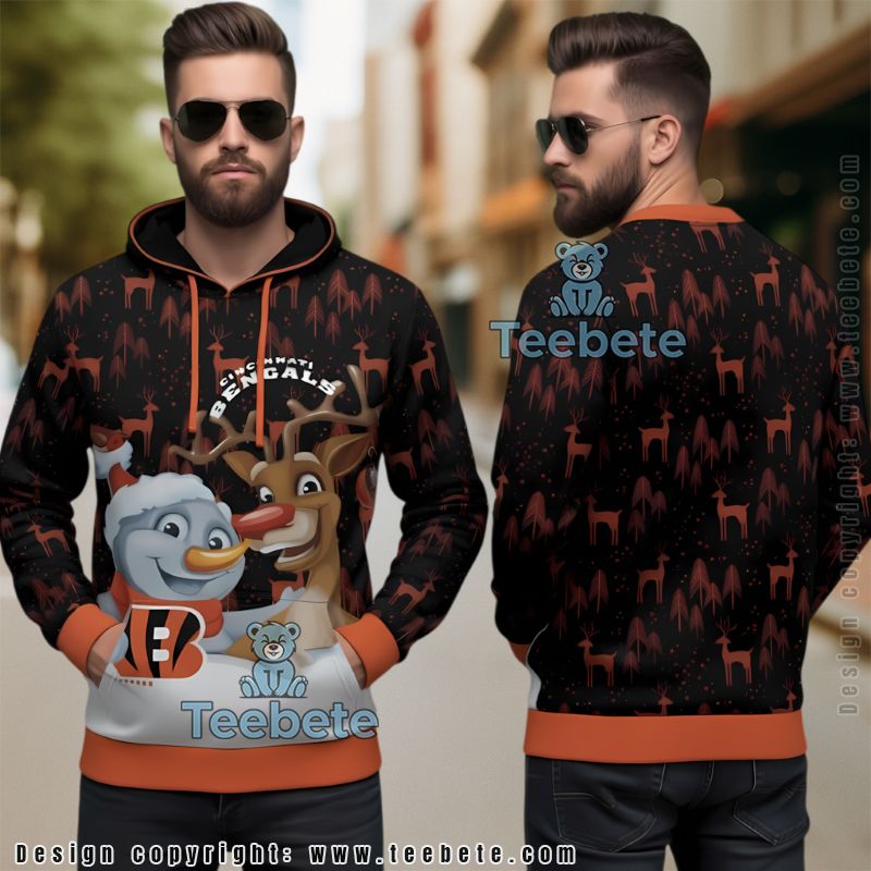 Cincinnati Bengals Snowman Reindeer Ugly 3D Hoodie Christmas Men