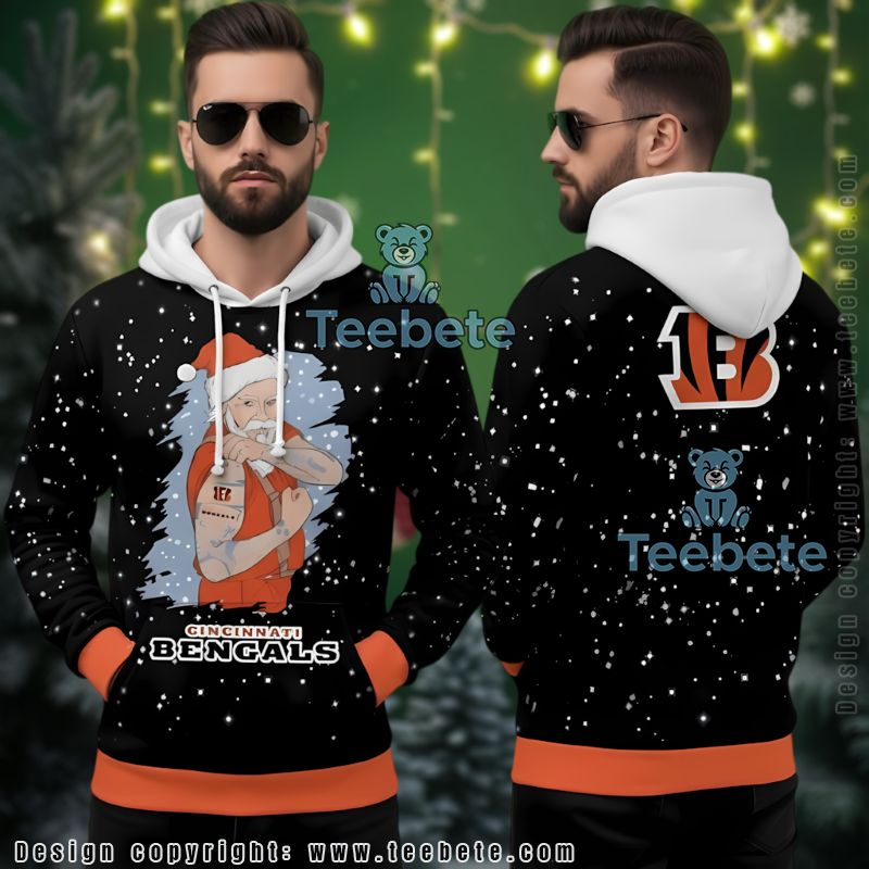 Cincinnati Bengals Tattoo Santa Claus Ugly Christmas 3D Hoodie Men