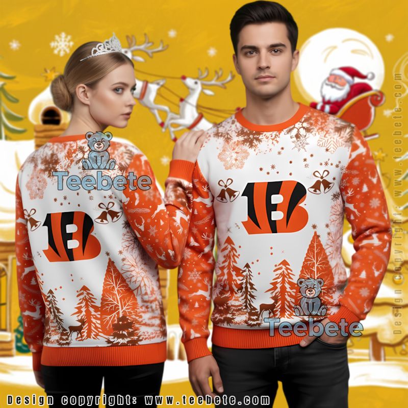 Cincinnati Bengals Ugly Christmas Sweater Family Orange White
