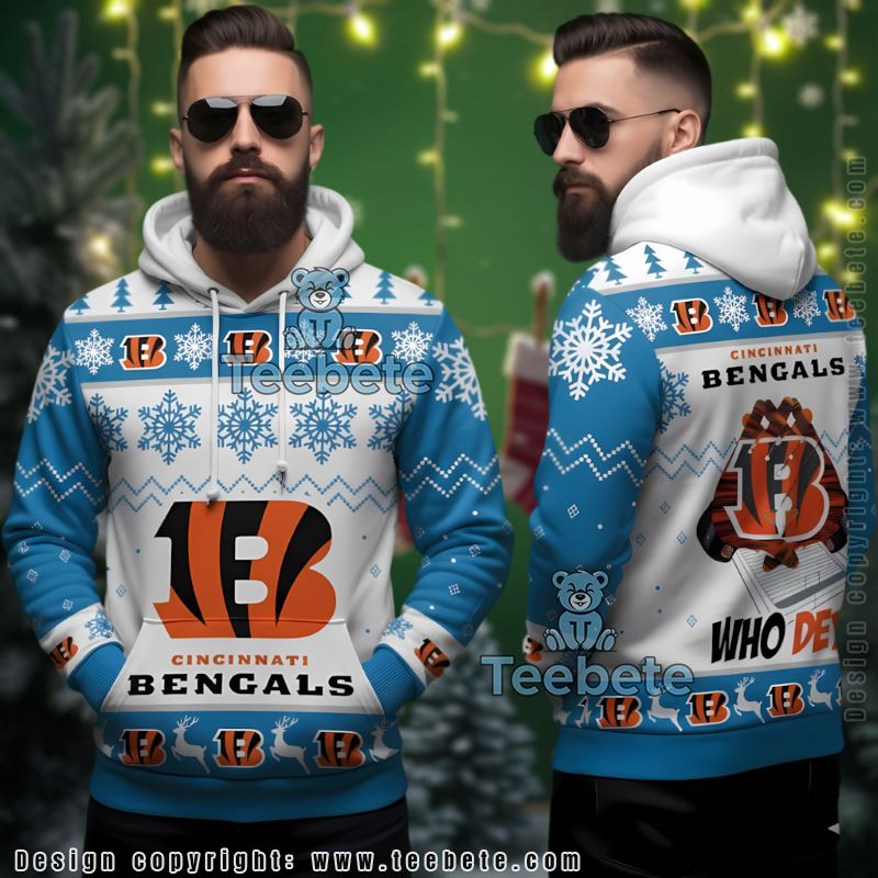 Cincinnati Bengals Who Dey Christmas Ugly 3D Hoodie Blue