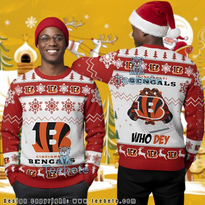 Cincinnati Bengals Who Dey Ugly Christmas Sweater Red White Vacation