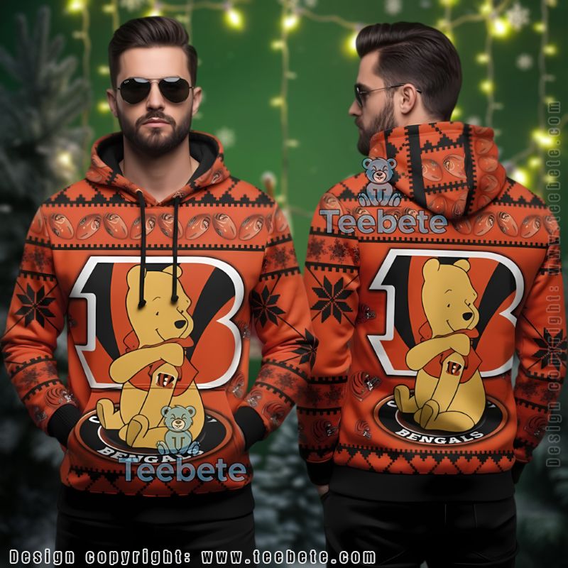 Cincinnati Bengals Winnie The Pooh Ugly Christmas 3D Hoodie