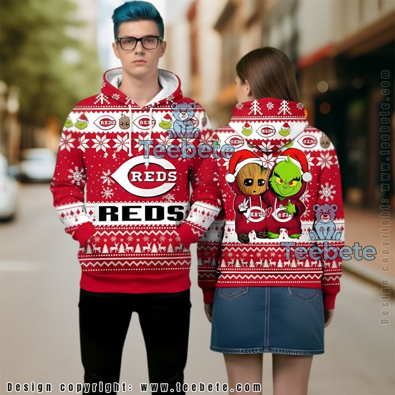 Cincinnati Reds Baby Groot The Grinch Ugly 3D Hoodie Girls