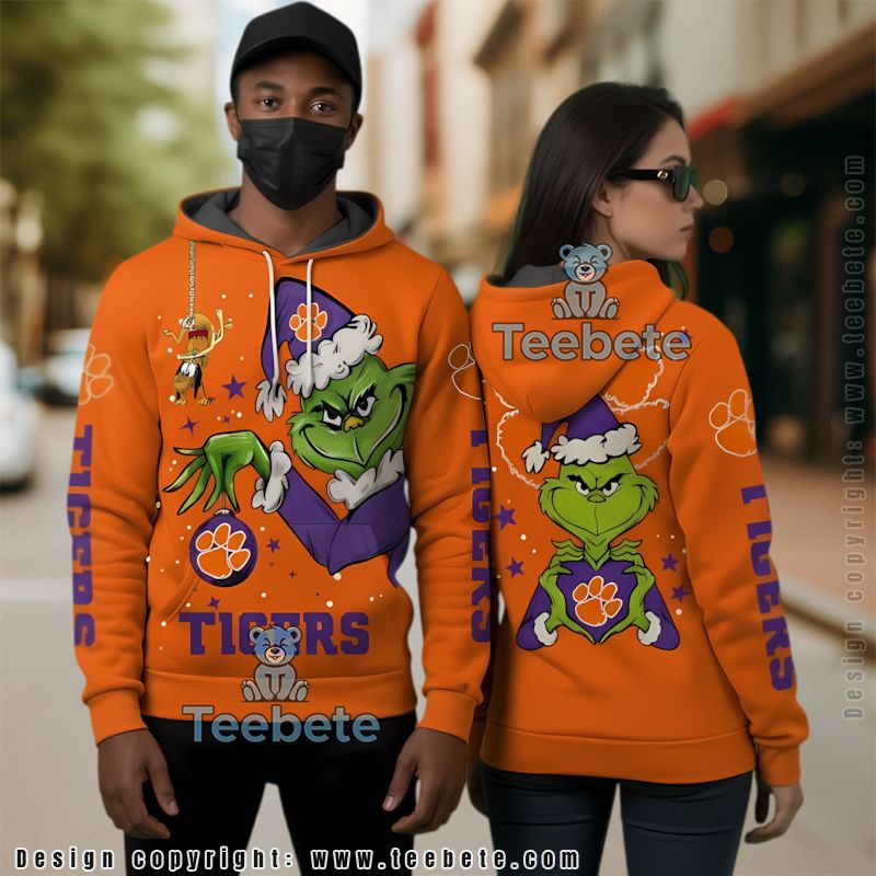 Clemson Tigers The Grinch Christmas Personalized 3D Hoodie Puff Print