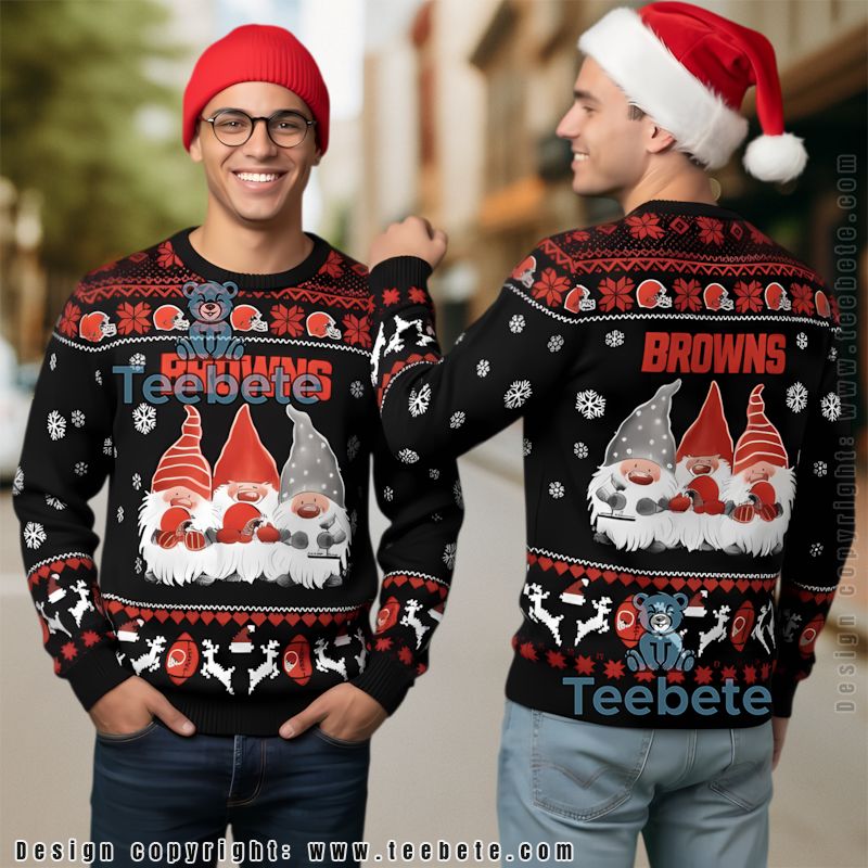 Cleveland Browns Gnome Ugly Christmas Sweater Big And Tall Black Orange