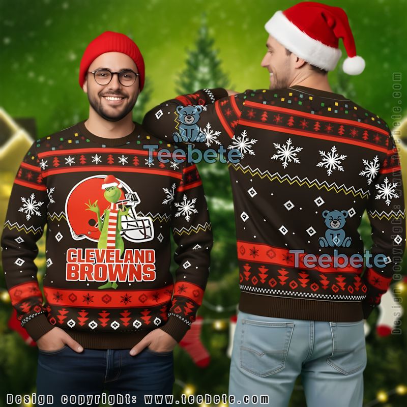 Cleveland Browns Grinch Ugly Christmas Sweater Friends Orange Black