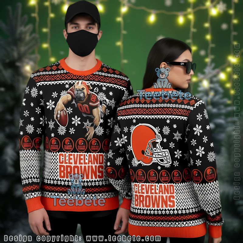 Cleveland Browns Mascot Ugly Christmas Sweater Funny Adults Orange Black