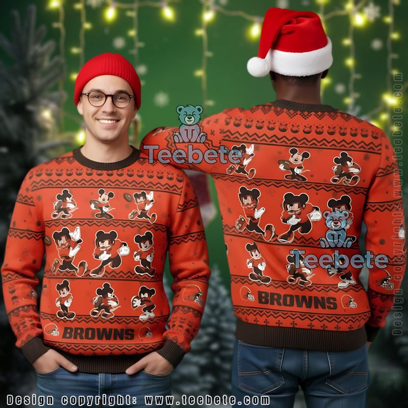 Cleveland Browns Mascot Ugly Christmas Sweater Funny Adults Orange Black