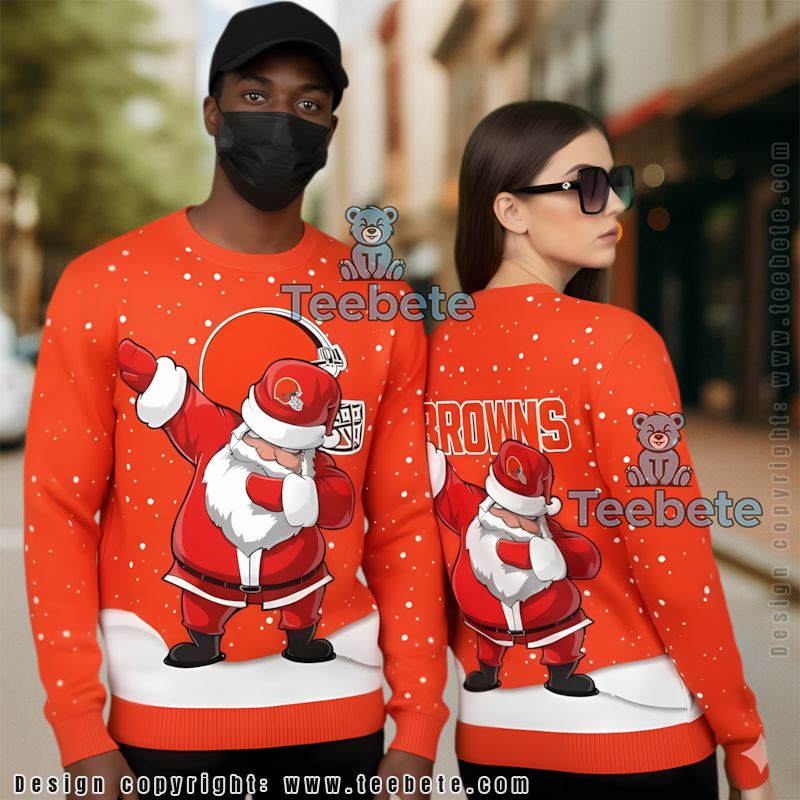 Cleveland Browns Santa Claus Ugly Christmas Sweater Family Orange White