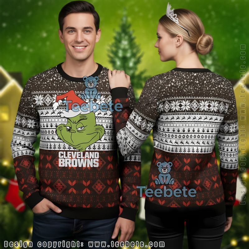 Cleveland Browns Santa Grinch Ugly Sweater Party Black White