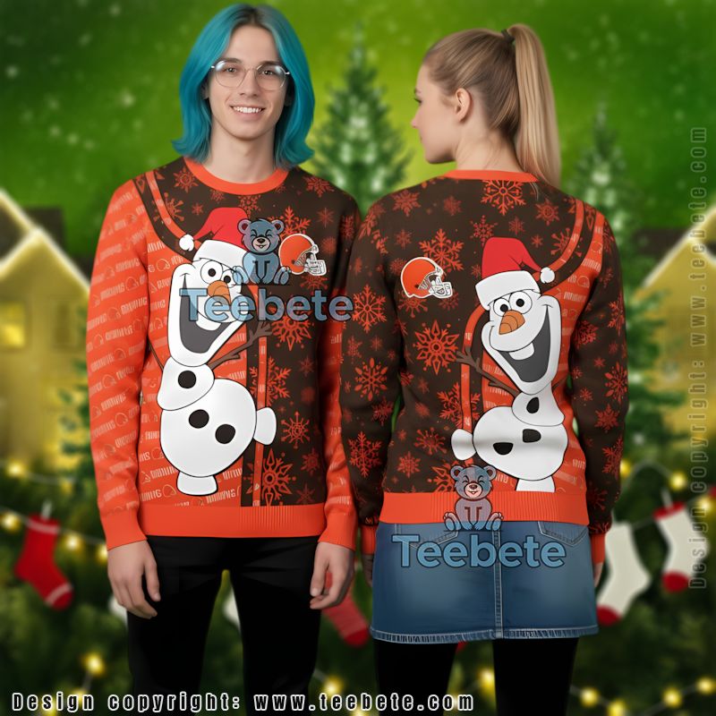 Cleveland Browns Santa Olaf Ugly Christmas Cardigan Orange Brown