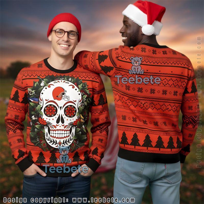 Cleveland Browns Snoopy Ugly Christmas Sweater Party Orange Black