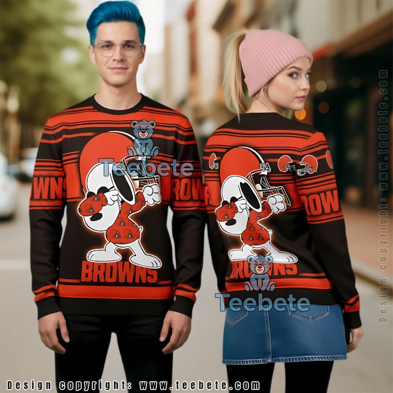 Cleveland Browns Snoopy Ugly Christmas Sweater Party Orange Black