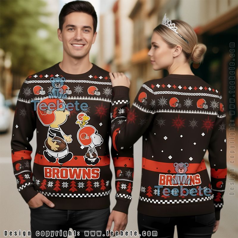 Cleveland Browns Snoopy Woodstock Ugly Christmas Sweater Friends Orange Brown