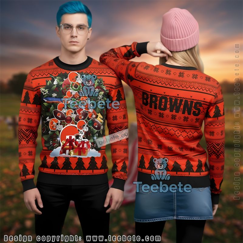 Cleveland Browns Tree Ugly Christmas Sweater Cool Orange Black