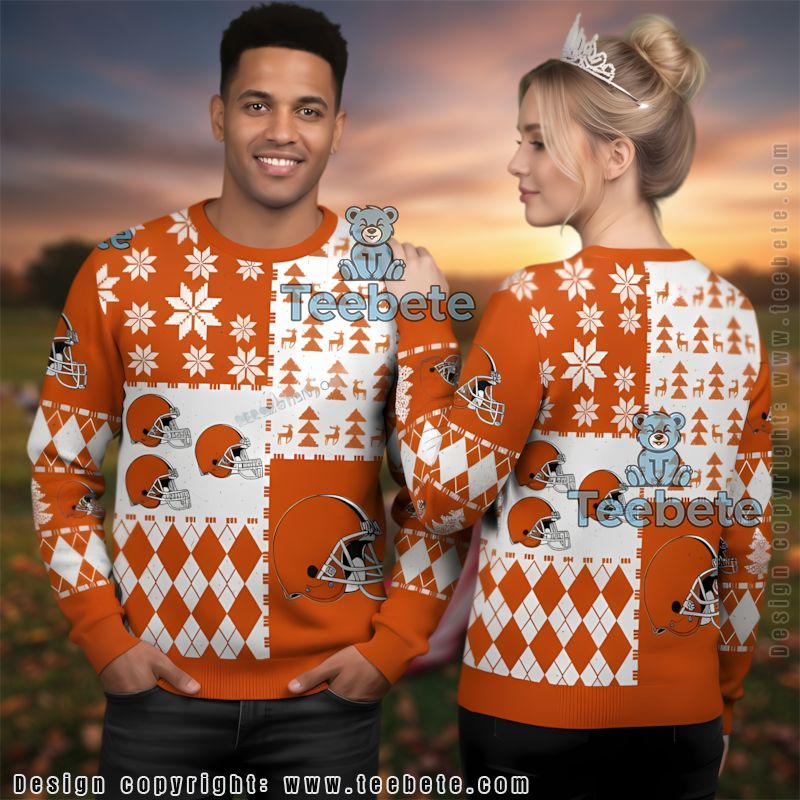 Cleveland Browns Ugly Christmas Sweater Family White Orange