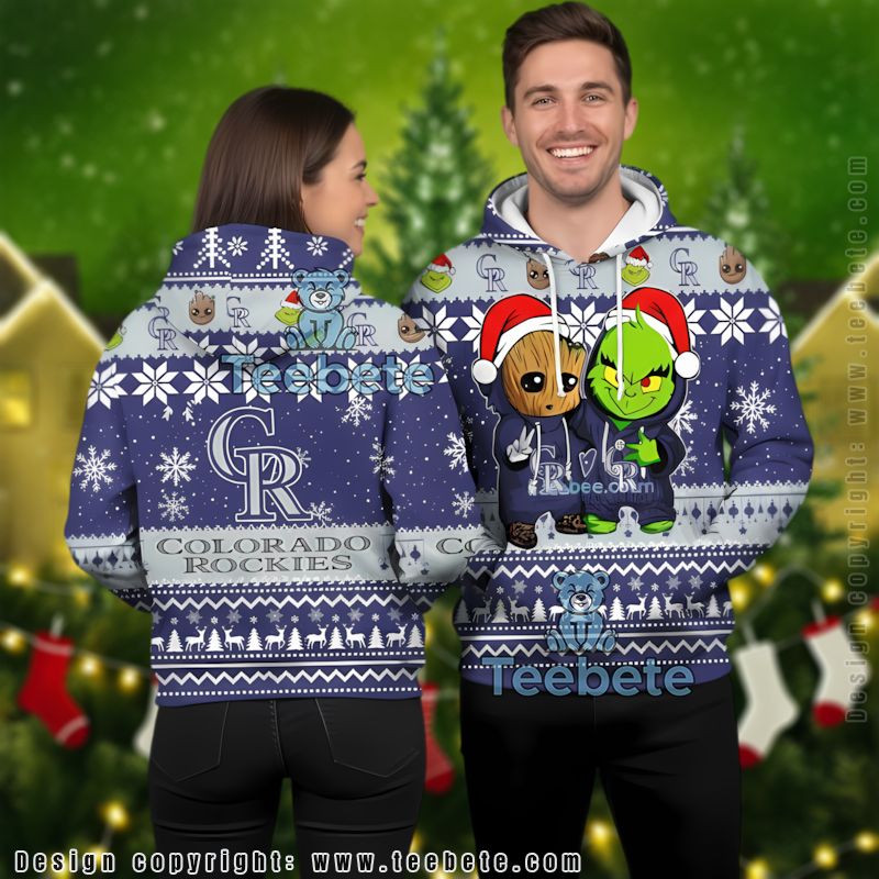 Colorado Rockies Baby Groot The Grinch Ugly Christmas 3D Hoodie