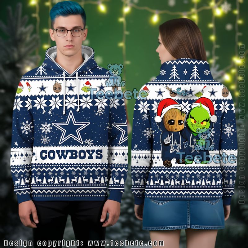 Dallas Cowboys Baby Groot The Grinch Ugly Christmas 3D Hoodie