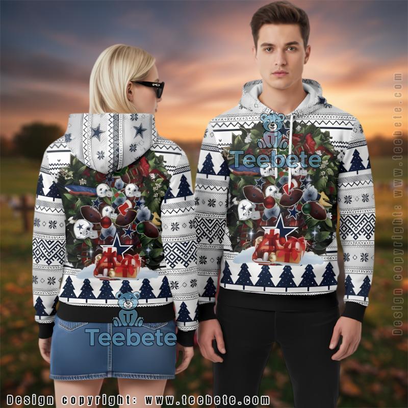 Dallas Cowboys Christmas Wreath Ugly 3D Hoodie