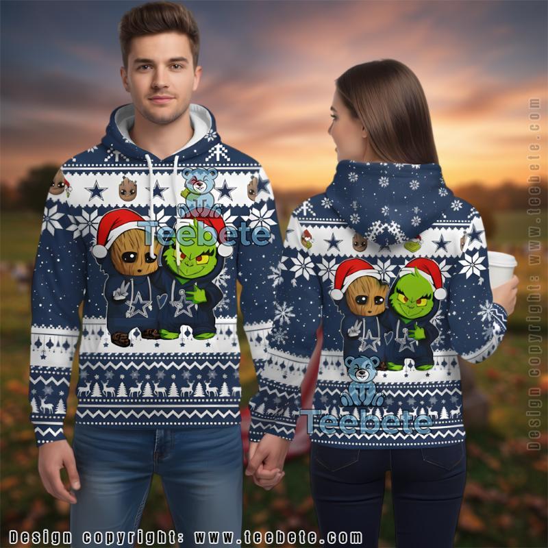 Dallas Cowboys Grinch And Baby Groot Ugly Christmas Hoodie