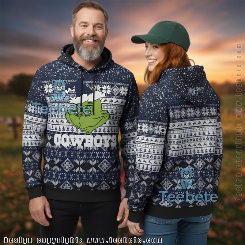 Dallas Cowboys Grinch Face Ugly Christmas 3D Hoodie