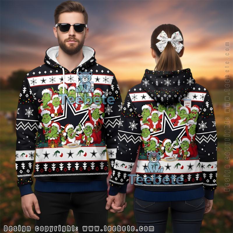 Dallas Cowboys Grinch Squad Santa 3D Ugly Christmas Hoodie