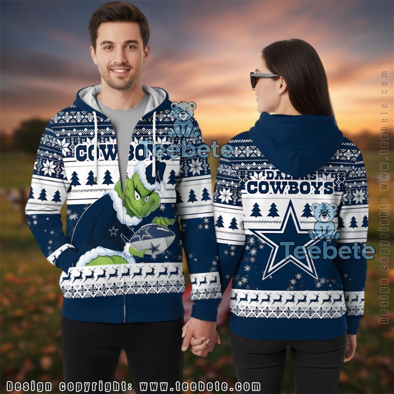 Dallas Cowboys Grinch Stole Football Ugly Christmas 3D Zip Up Hoodie
