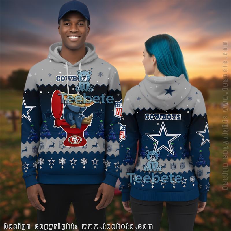 Dallas Cowboys Grogu On Toilet Ugly Christmas 3D Pullover Hoodie