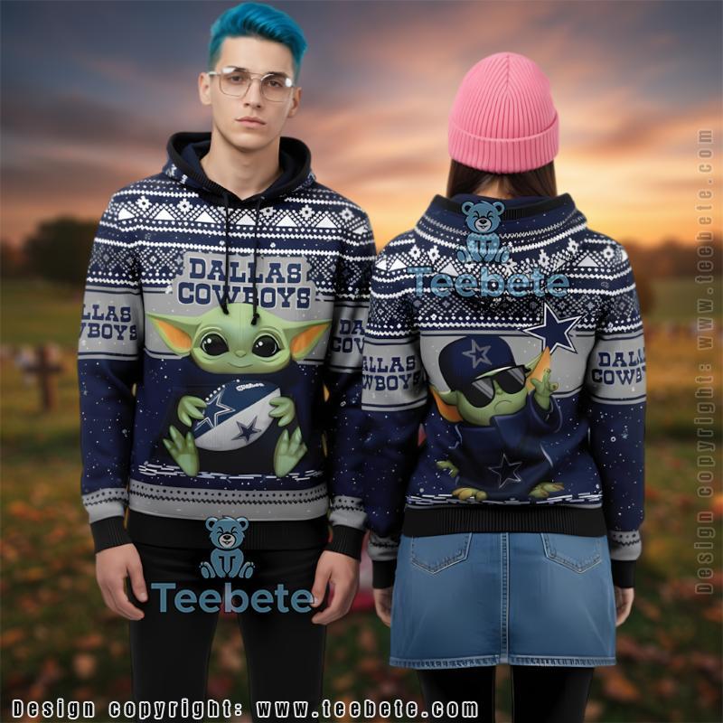 Dallas Cowboys Grogu Star Wars Ugly Christmas 3D Hoodie