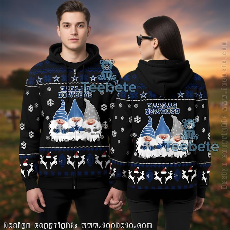 Dallas Cowboys Holiday Gnomes 3D Zip Up Hoodie