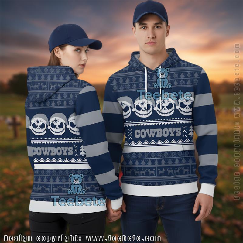 Dallas Cowboys Jack Skellington Ugly Christmas 3D Hoodie