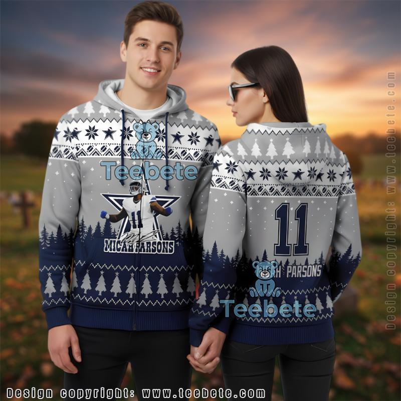 Dallas Cowboys Micah Parsons Ugly Christmas 3D Full Zip Hoodie