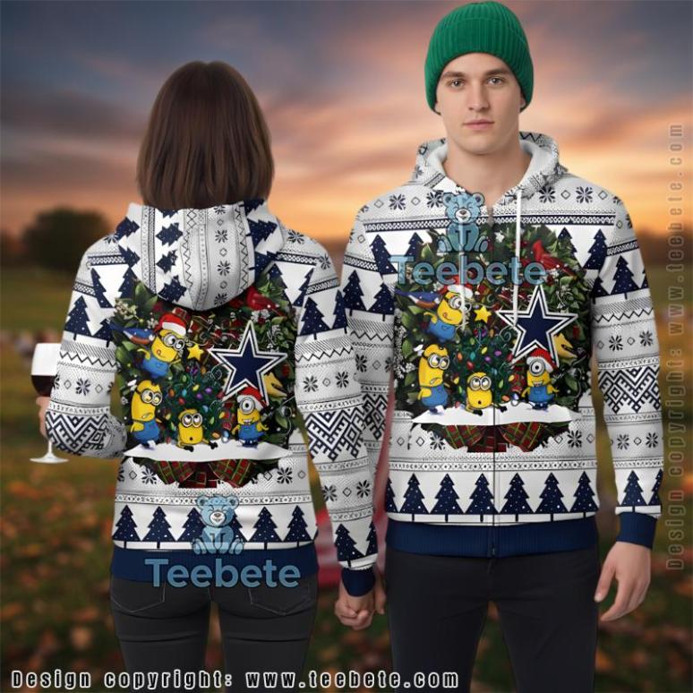 Dallas Cowboys Minions 3D Ugly Christmas Zip Up Hoodie