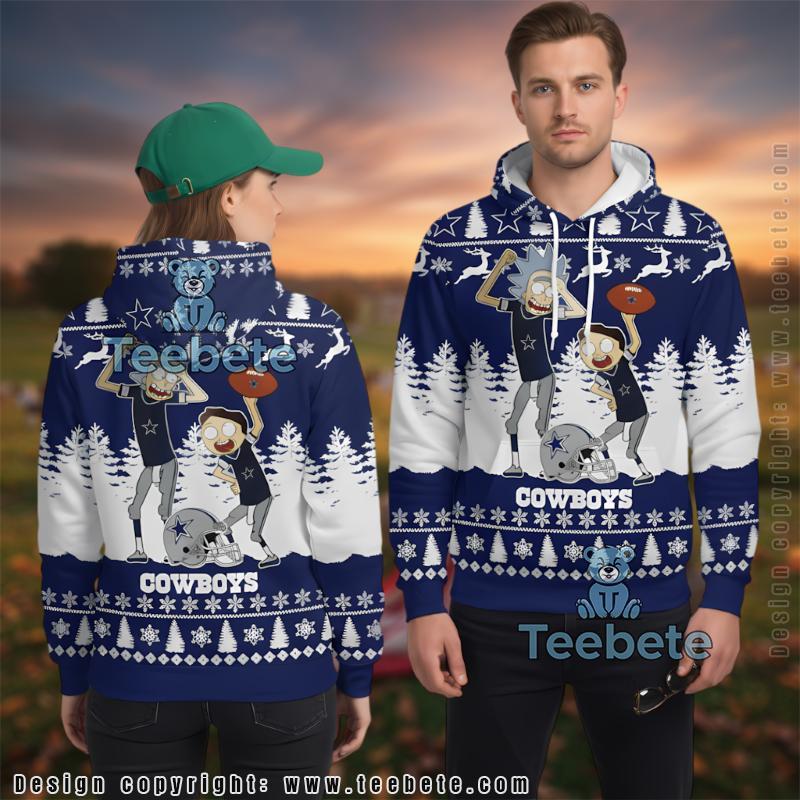 Dallas Cowboys Rick And Morty Ugly Christmas 3D Hoodie