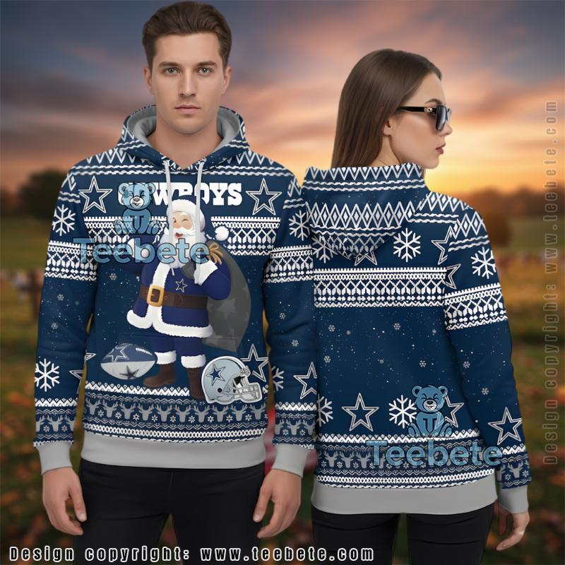 Dallas Cowboys Santa Claus 3D Ugly Christmas Hoodie Men