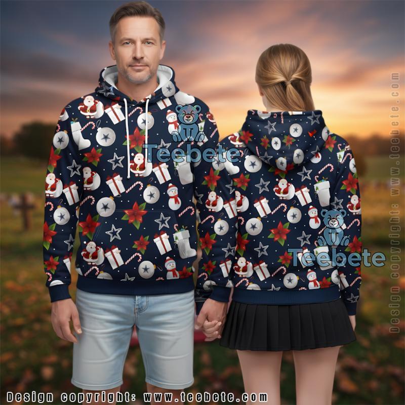 Dallas Cowboys Santa Claus And Snowman Christmas Pattern 3D Hoodie
