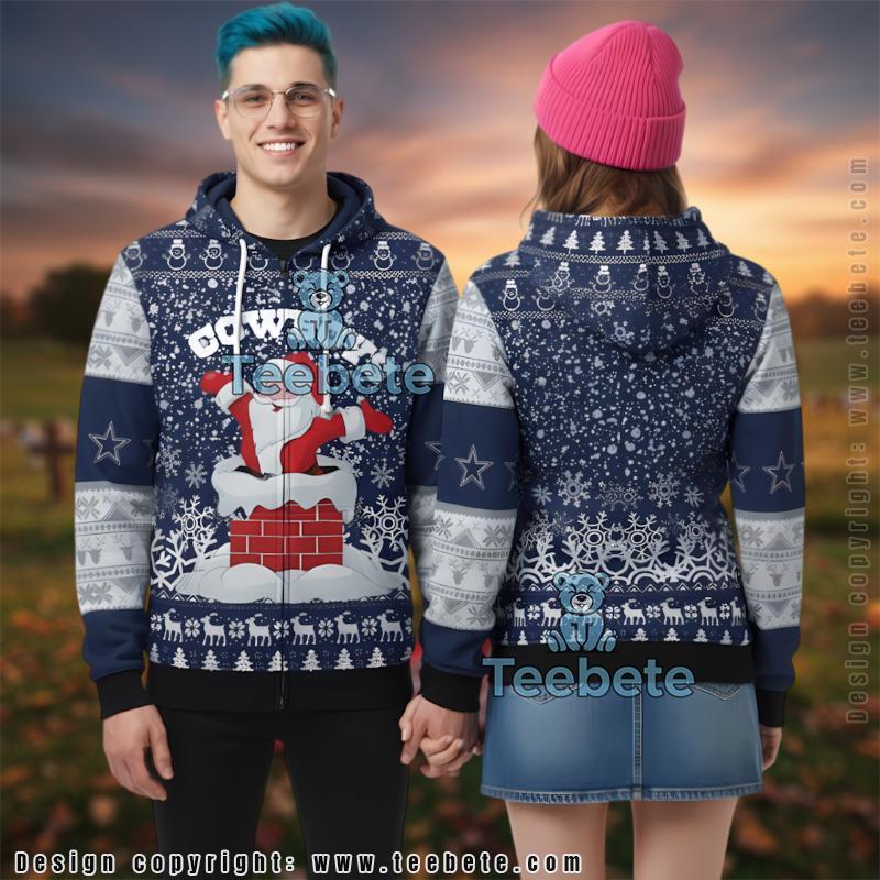 Dallas Cowboys Santa Claus Chimney 3D Ugly Christmas Zip Up Hoodie