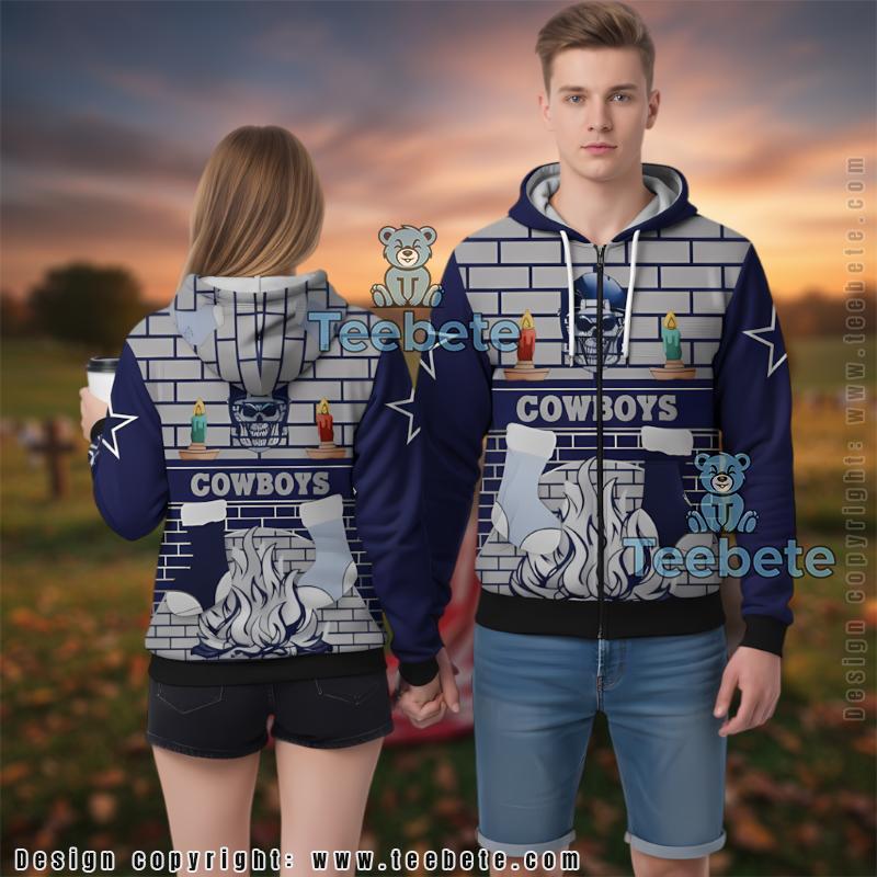 Dallas Cowboys Skull Fireplace Ugly Christmas 3D Hoodie