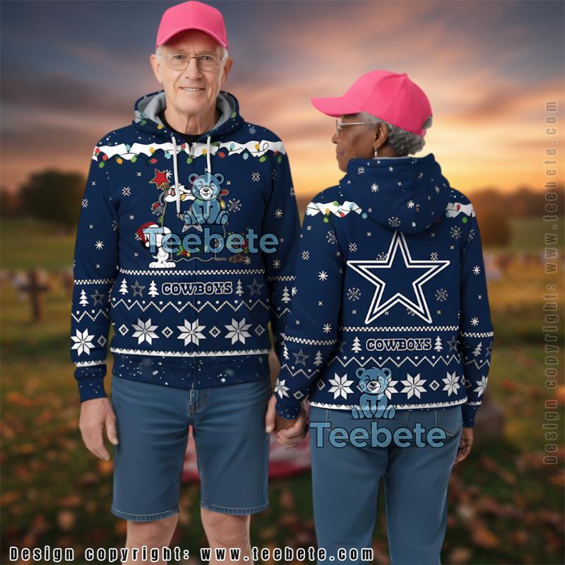 Dallas Cowboys Snoopy And Woodstock Ugly Christmas Zip Up 3D Hoodie