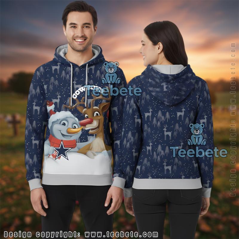 Dallas Cowboys Snowman And Reindeer Ugly Christmas 3D Hoodie