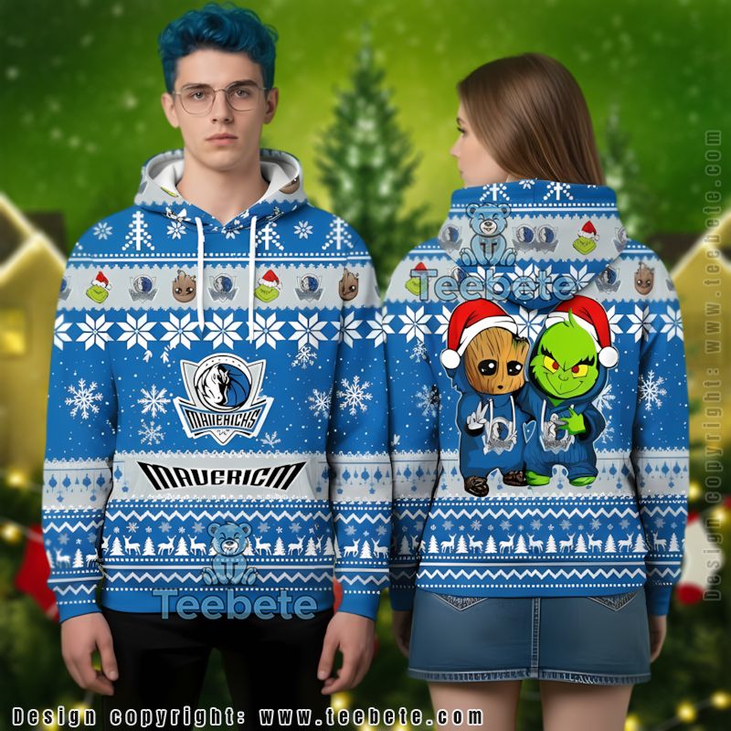 Dallas Mavericks Baby Groot The Grinch Ugly 3D Hoodie Unisex