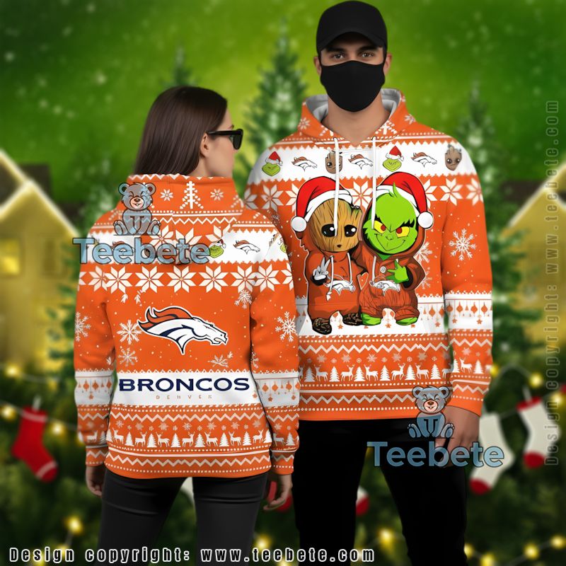 Denver Broncos Baby Groot The Grinch Ugly 3D Hoodie Printed