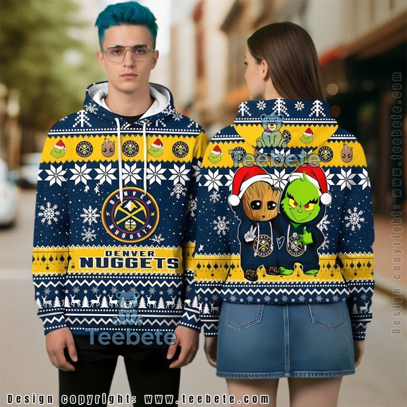 Denver Nuggets Baby Groot The Grinch Ugly 3D Hoodie Zipper