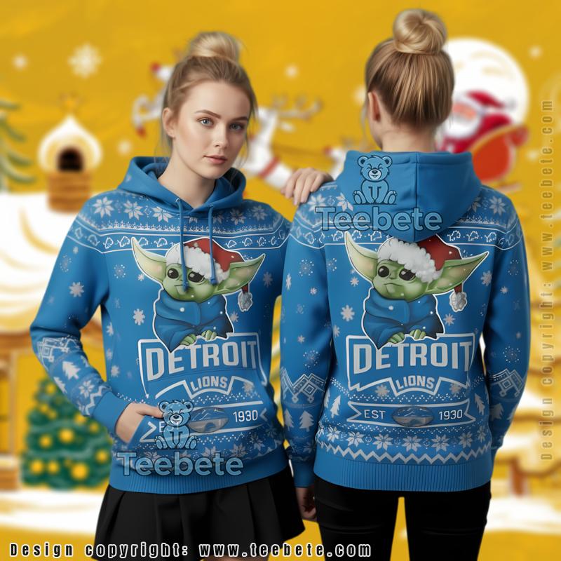 Detroit Lions Baby Groot Christmas Wreath Ugly 3D Hoodie Design