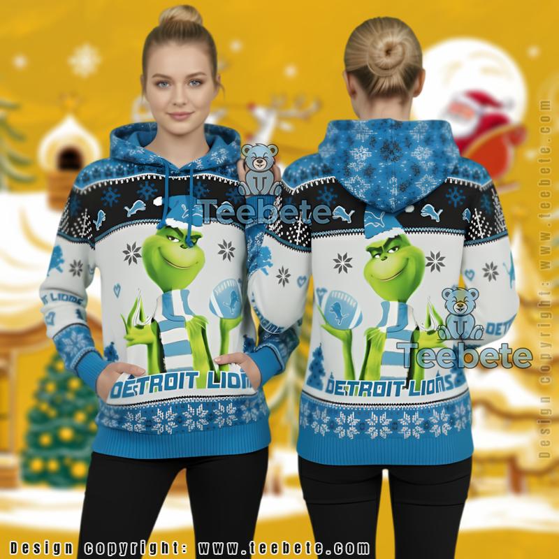 Detroit Lions Christmas Grinch Who Stole The Game 3D Ugly Hoodie