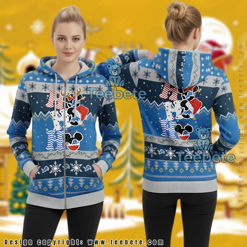 Detroit Lions Funny Mickey Ugly Christmas Party 3D Hoodie
