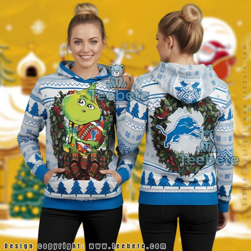 Detroit Lions Grinch Football Theme Ugly Christmas 3D Hoodie